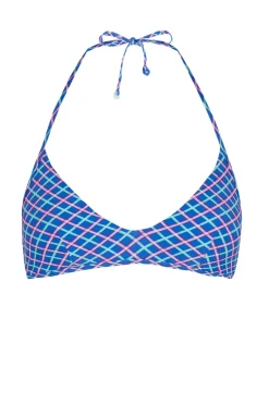 Top biquíni triangular estampado xadrez azul