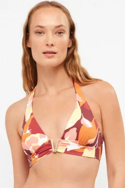 Top biquíni triangular estampado geométrico