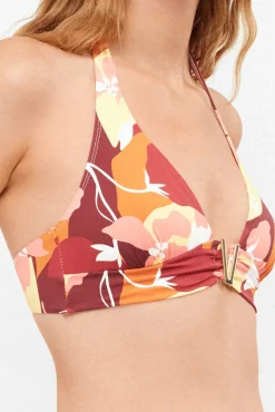 Top biquíni triangular estampado geométrico