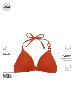 Top biquíni triangular fixo laranja