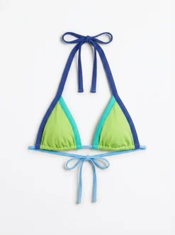 Top biquíni triangular halter cortina verde
