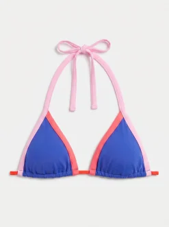 Top biquíni triangular halter cortina azul