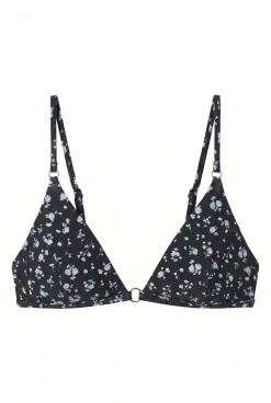 Top biquíni triangular mini flores azul