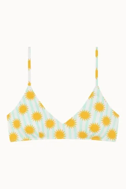 Top biquíni triangular riscas e sóis