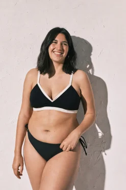 Top biquíni triangular semibrilhante preto