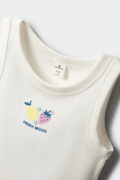 Top bordado de frutas para menina