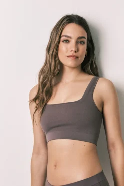 Top comprido sem costura canelado roxo
