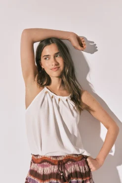 Top de alças com missangas branco