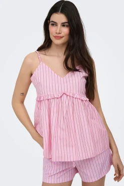 Top de alças às riscas