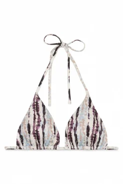 Top de biquíni triangular de cortina estampado tie dye castanho