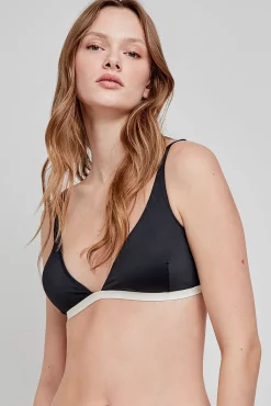 Top de biquíni triangular estampado preto