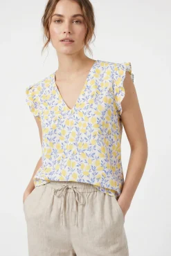 Top fluido estampado sem mangas