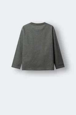 T-shirt de manga comprida às riscas básica para menino