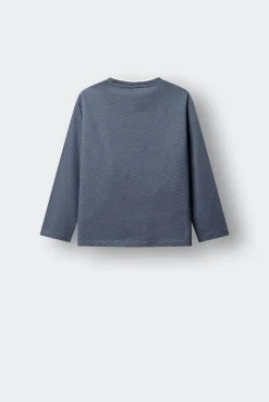 T-shirt de manga comprida às riscas básica para menino
