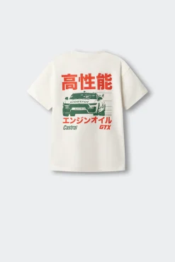 T-shirt de manga curta carro verde criança