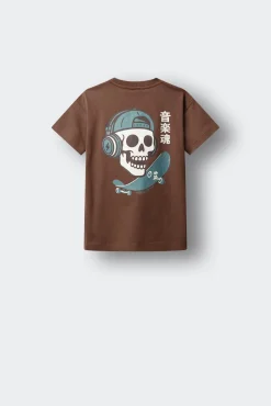 T-shirt de manga curta com estampado de caveira skate para menino