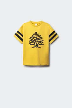T-shirt de manga curta com árvore às riscas para criança