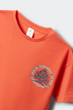 T-shirt de manga curta com árvore e círculo para criança