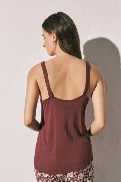 T-shirt alças com aro e franzido grená