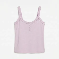 T-shirt alças com folhos em algodão rosa