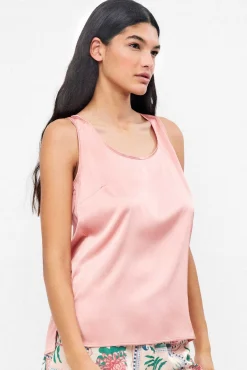 T-shirt alças em tecido acetinado