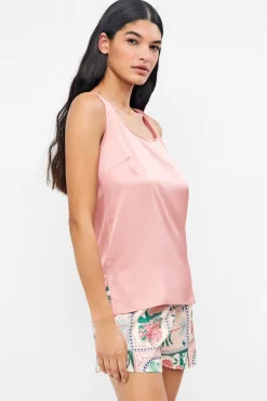 T-shirt alças em tecido acetinado