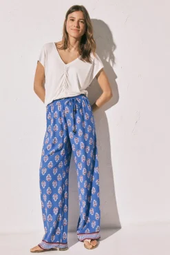 T-shirt curta em viscose e linho bege