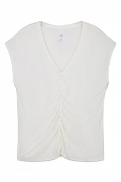 T-shirt curta em viscose e linho bege