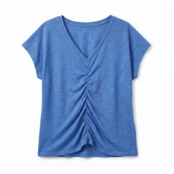 T-shirt curta em viscose e linho azul