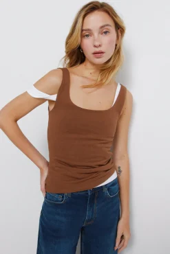 T-shirt de alças duplo tecido