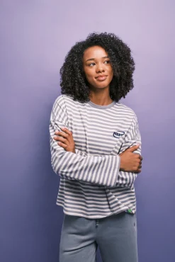 T-shirt de algodão às riscas cinzenta
