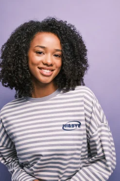 T-shirt de algodão às riscas cinzenta