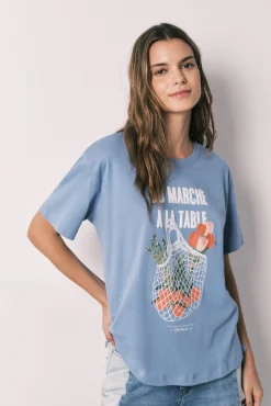 T-shirt de manga curta 100% algodão azul