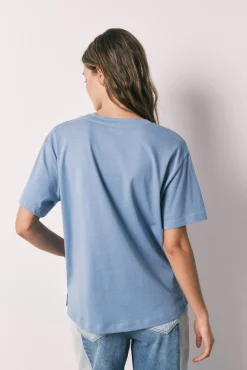 T-shirt de manga curta 100% algodão azul