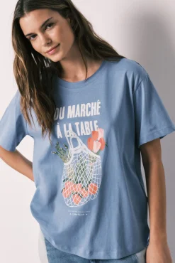 T-shirt de manga curta 100% algodão azul