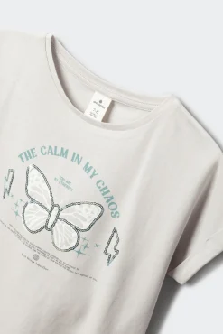T-shirt de manga curta borboleta lantejoulas menina