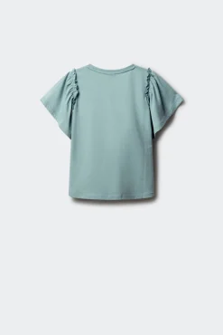 T-shirt de manga curta básica com folhos para menina