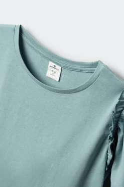 T-shirt de manga curta básica com folhos para menina