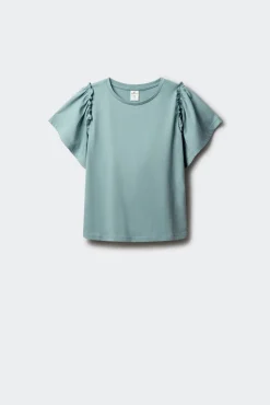 T-shirt de manga curta básica com folhos para menina