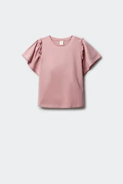 T-shirt de manga curta básica com folhos para menina