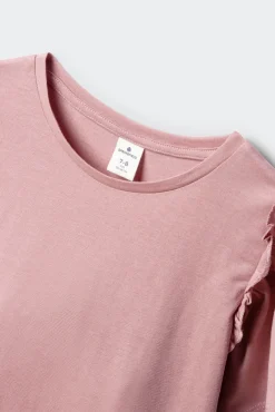 T-shirt de manga curta básica com folhos para menina