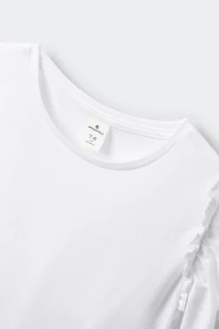 T-shirt de manga curta básica com folhos para menina