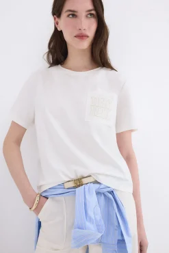 T-shirt de manga curta com bolso e logo bordado