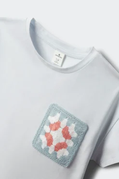 T-shirt de manga curta com bolso em crochet para menina