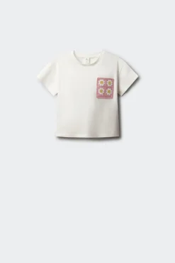 T-shirt de manga curta com bolso em crochet para menina