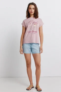 T-shirt de manga curta com cavas e flores