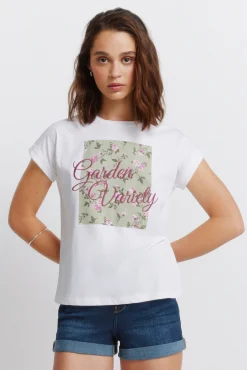 T-shirt de manga curta com cavas e flores