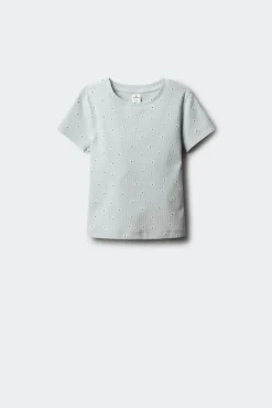T-shirt de manga curta com debruado de flores para menina