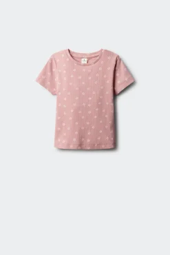 T-shirt de manga curta com debruado de flores para menina