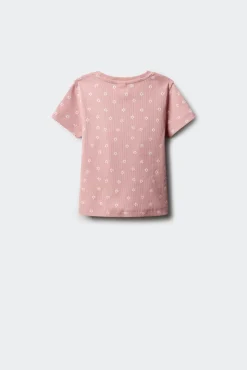 T-shirt de manga curta com debruado de flores para menina